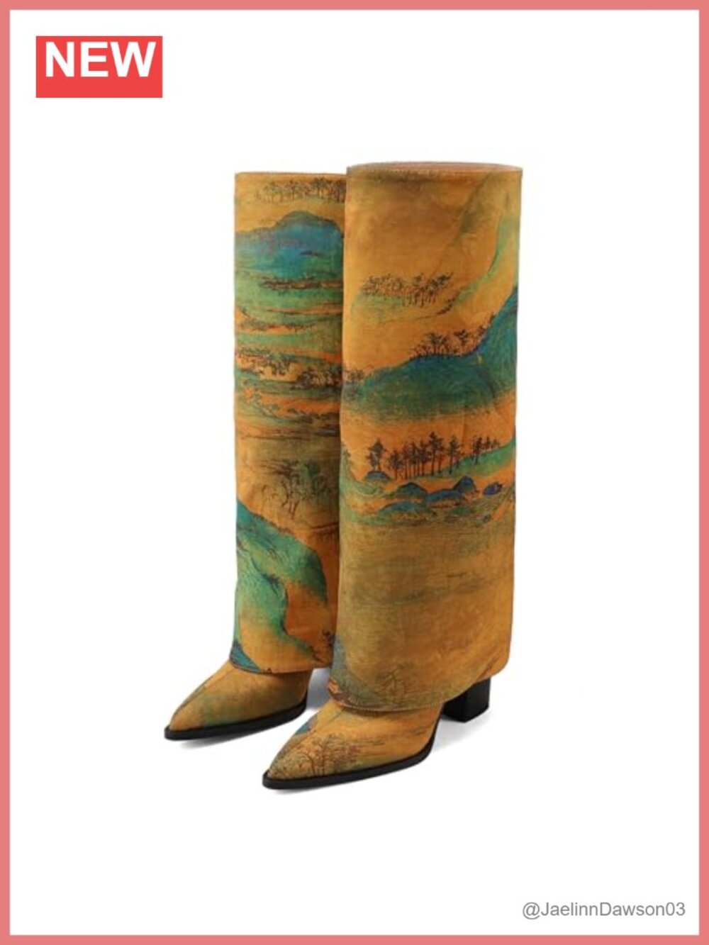 Limited-Edition Fabric Print Cowboy Boots 9cm Block Heel - Country Concert